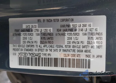 2021 Mazda Cx-9 Carbon Edition from USA, damaged, VIN JM3TCBDY7M0504462